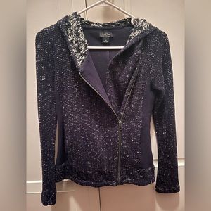 Lucky Brand Full Zip Knit Sweater Moto Textured Jacket with Hood Size XS